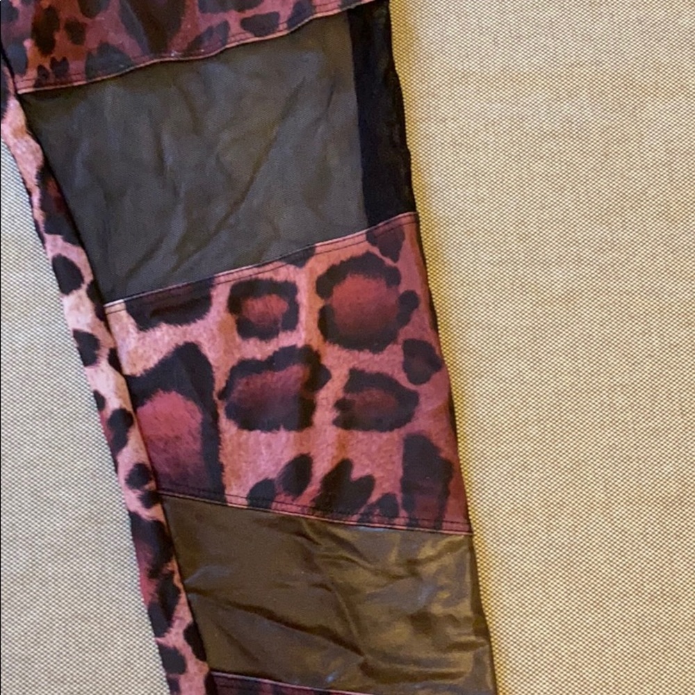 Onzie pink purple leopard mesh faux leather s/m